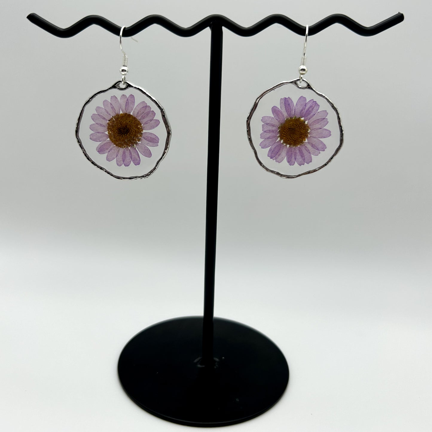 Abstract Hoop Earrings with Pressed Flowers