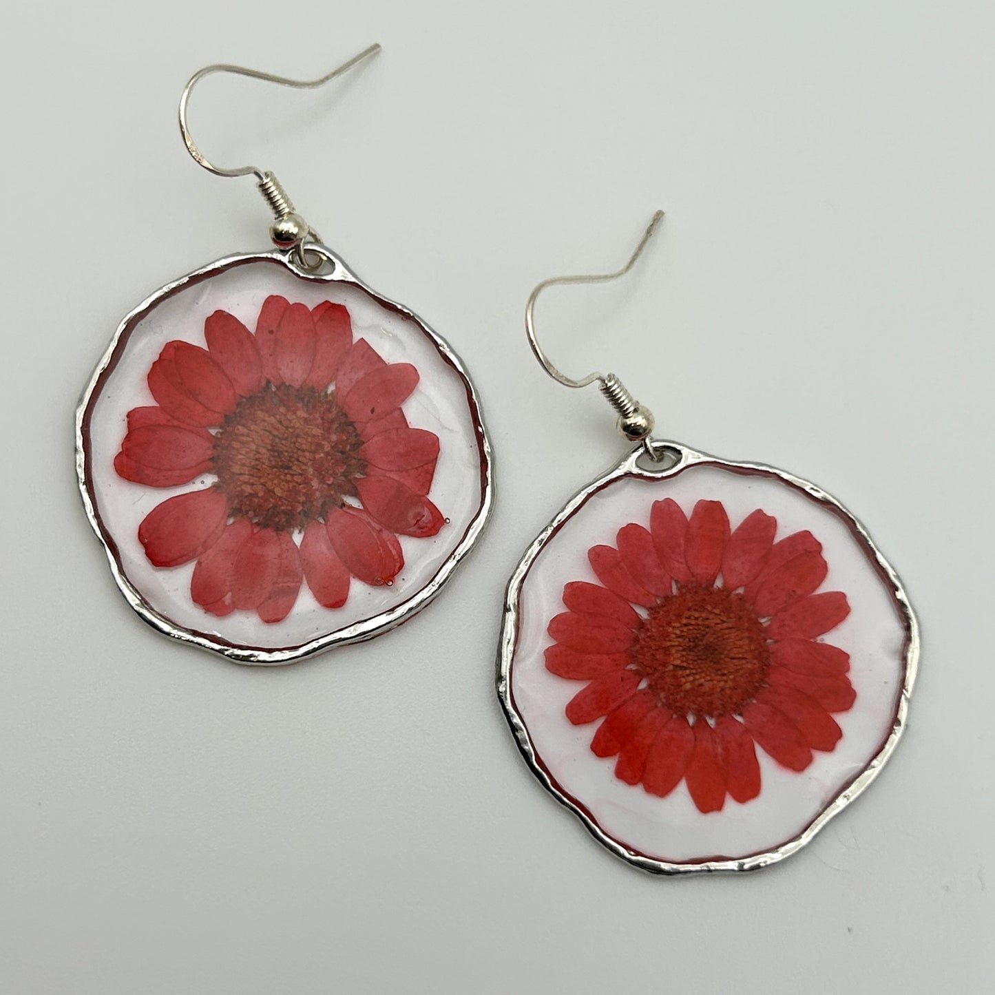 Abstract Hoop Earrings with Pressed Flowers
