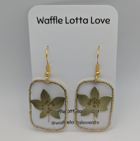 Golden Rectangle with Leaves Earrings