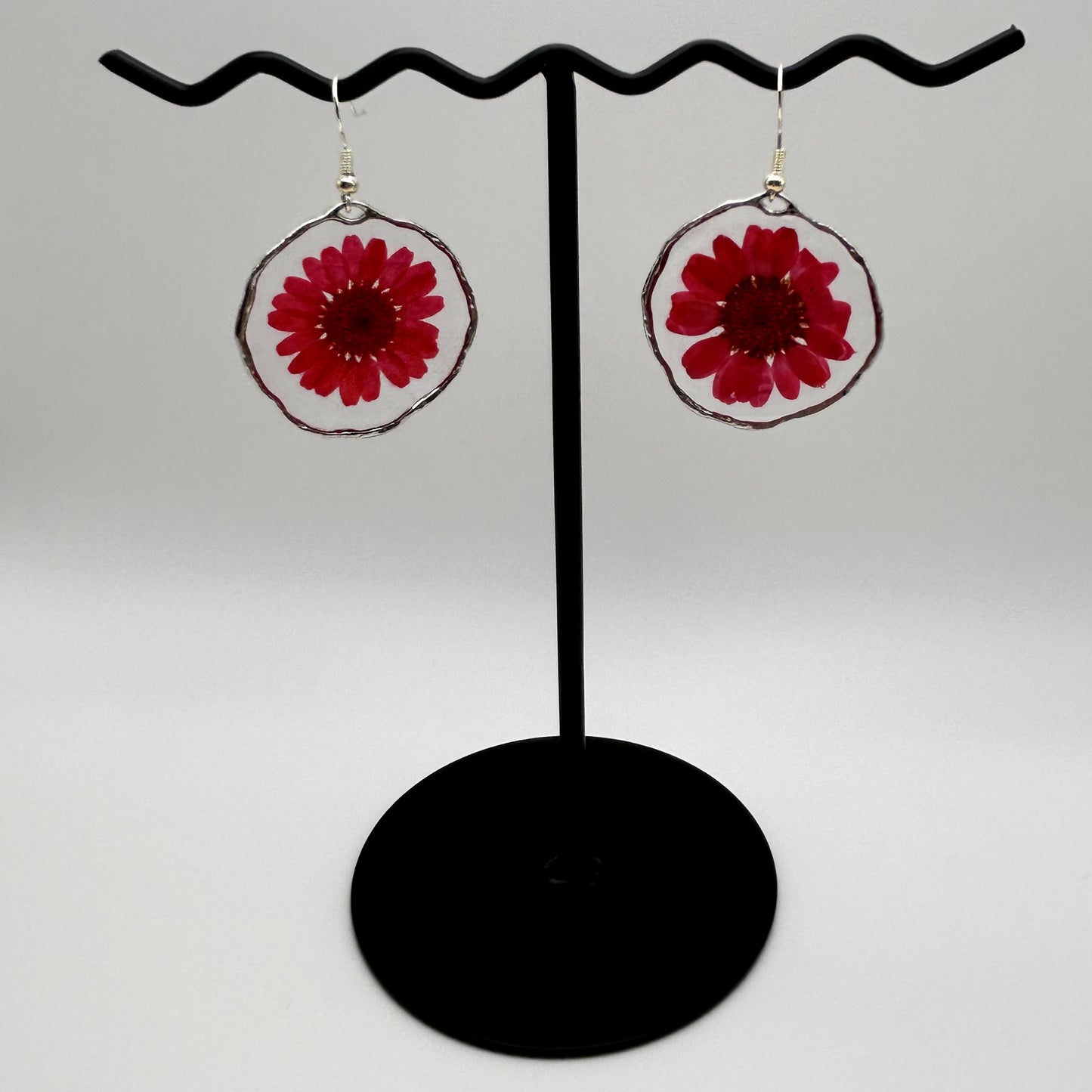 Abstract Hoop Earrings with Pressed Flowers