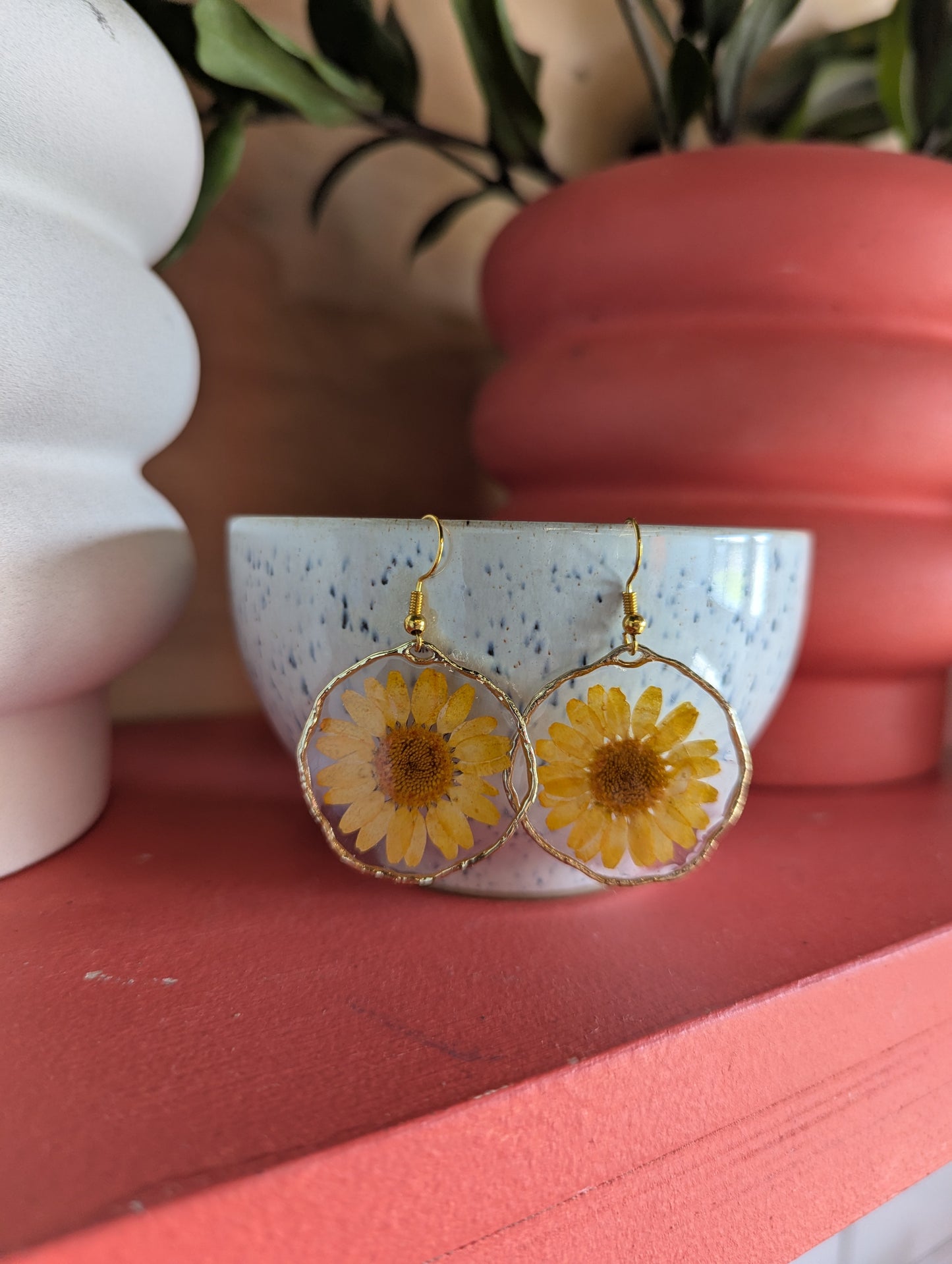 Abstract Hoop Earrings with Pressed Flowers