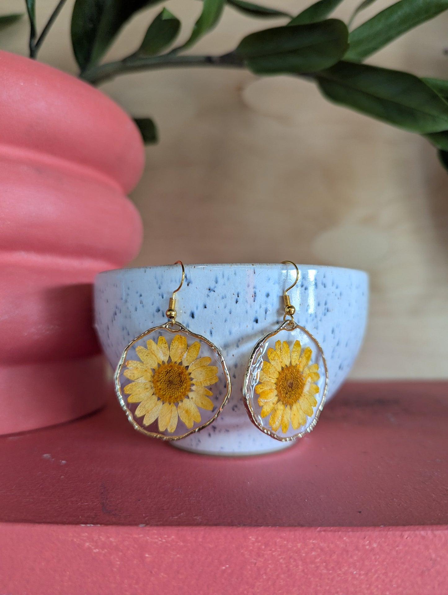 Abstract Hoop Earrings with Pressed Flowers